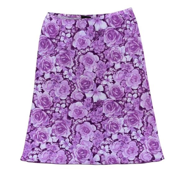 Y2K Purple Floral Midi Skirt Women’s 32 Stretch Comfort Cottage Prairie Whimsy - Picture 1 of 8